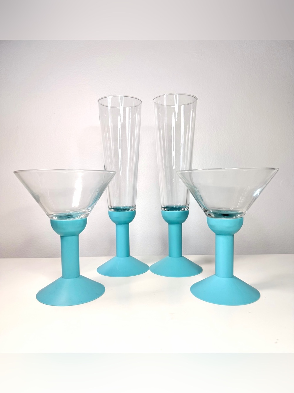 90s Bodum Oktett Turquoise Glassware Set 4pcs Postmodern Memphis